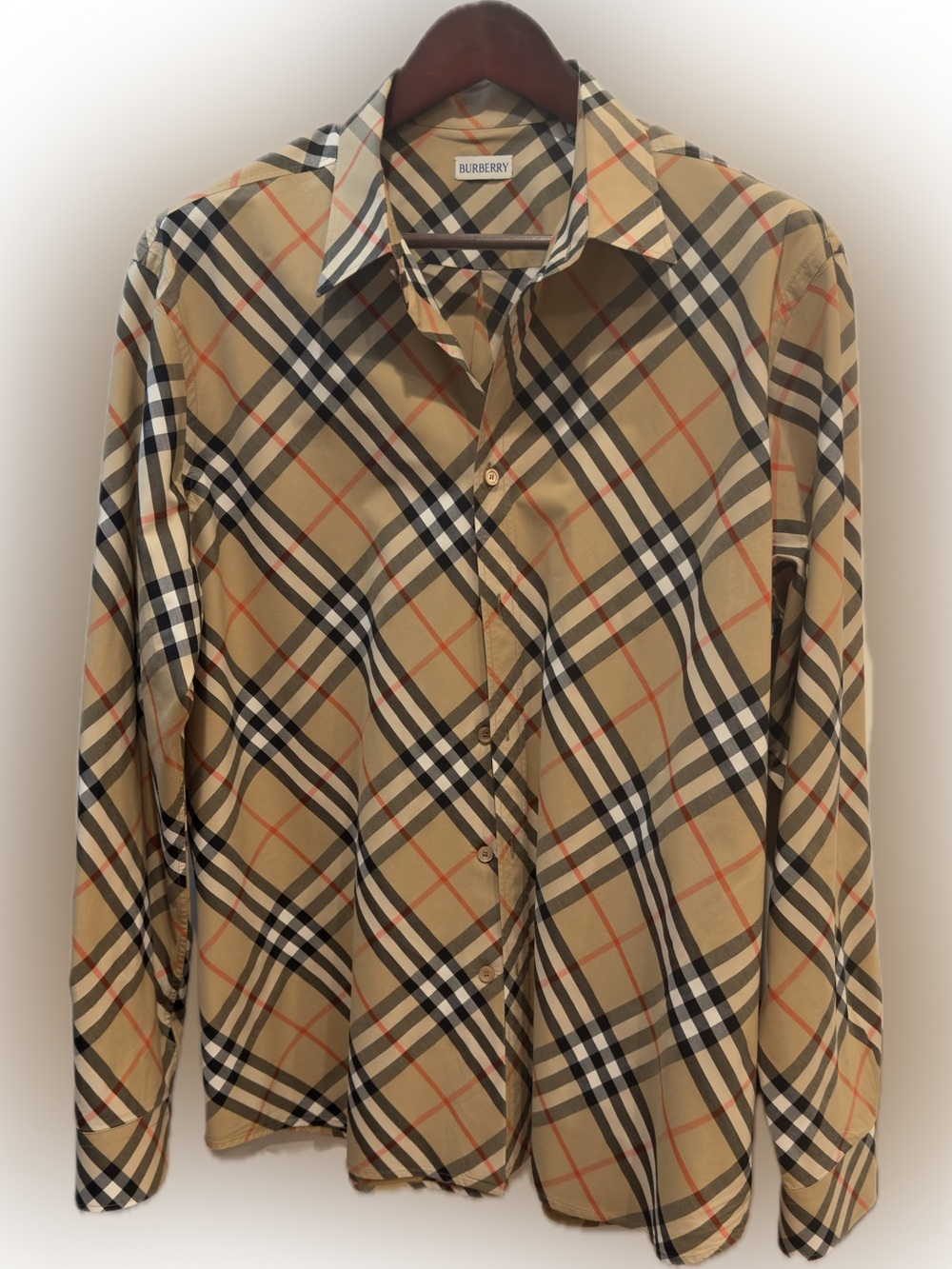 Burberry Beige Plaid Button-Down Shirt